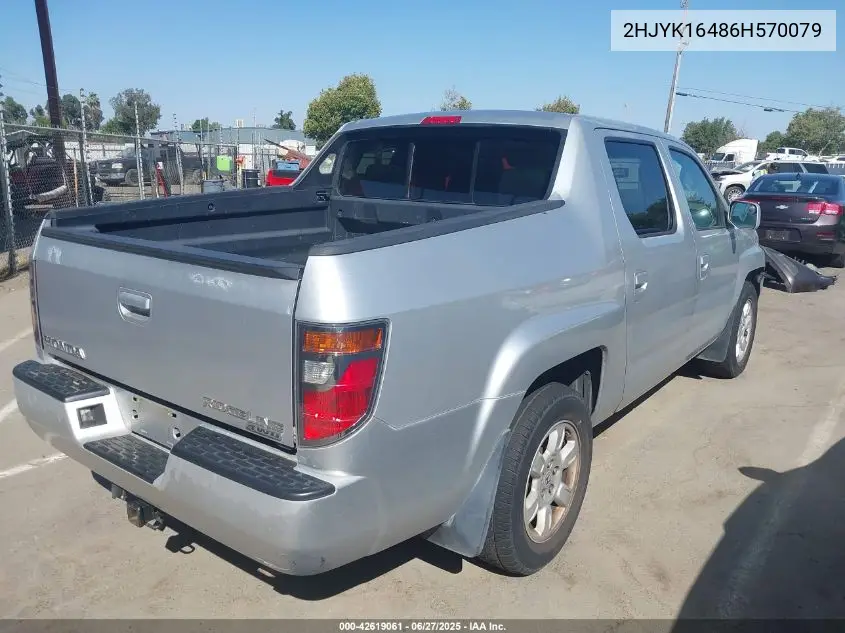 2006 Honda Ridgeline Rts VIN: 2HJYK16486H570079 Lot: 42619061