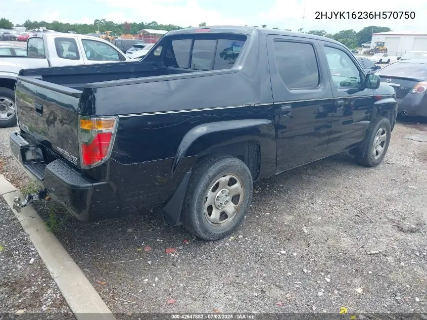2006 Honda Ridgeline Rt VIN: 2HJYK16236H570750 Lot: 42647883