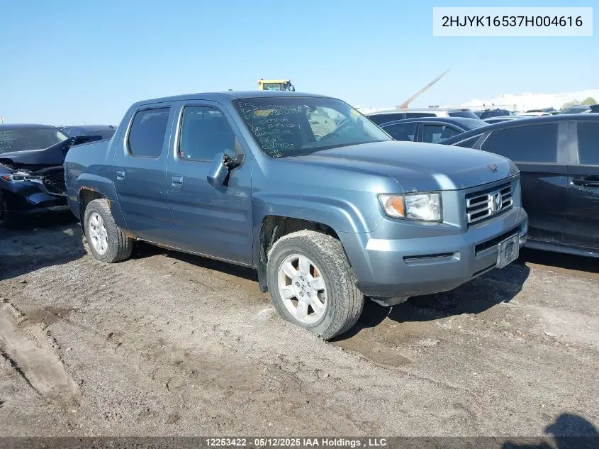 2007 Honda Ridgeline Ex-L VIN: 2HJYK16537H004616 Lot: 12253422