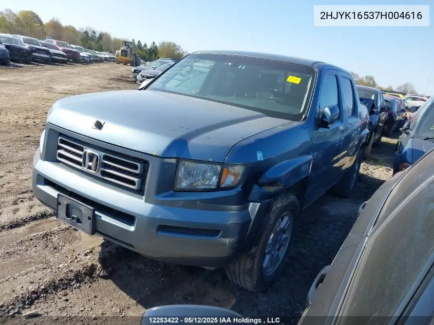 2007 Honda Ridgeline Ex-L VIN: 2HJYK16537H004616 Lot: 12253422