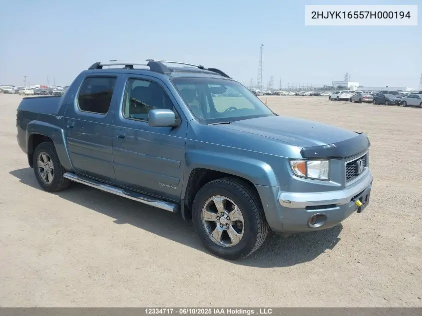 2007 Honda Ridgeline Ex-L VIN: 2HJYK16557H000194 Lot: 12334717