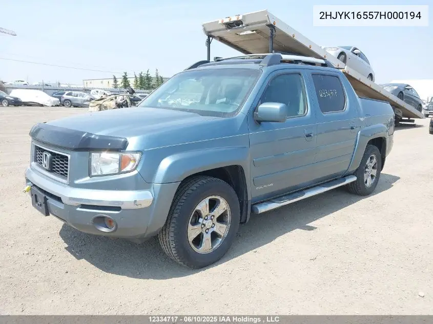 2007 Honda Ridgeline Ex-L VIN: 2HJYK16557H000194 Lot: 12334717
