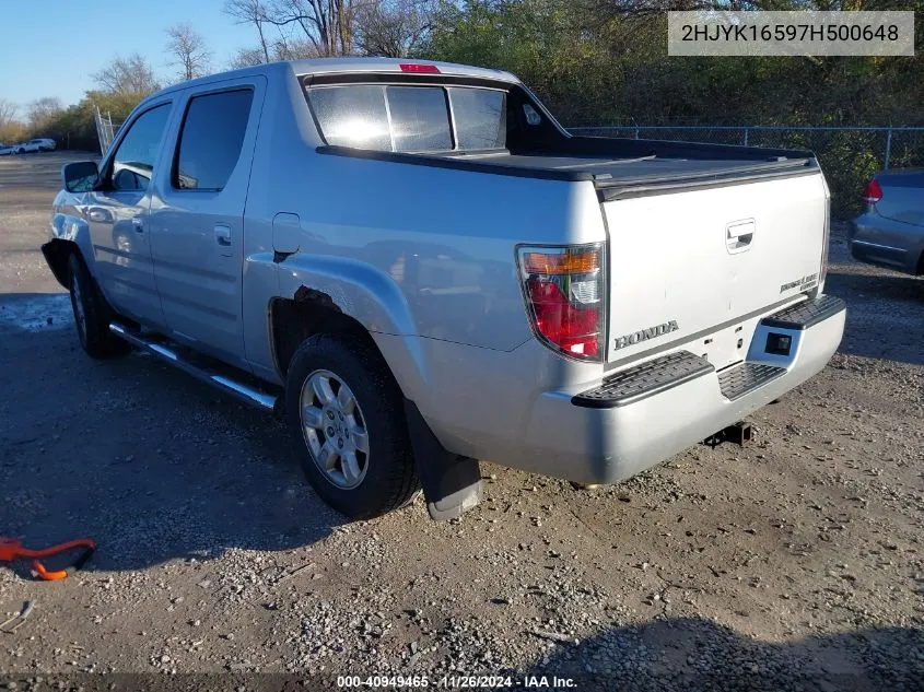 2007 Honda Ridgeline Rtl VIN: 2HJYK16597H500648 Lot: 40949465