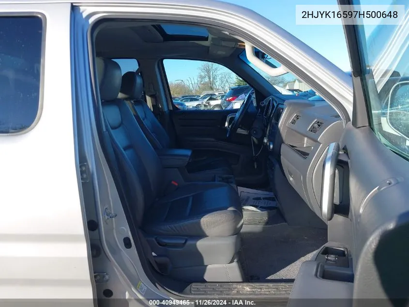 2007 Honda Ridgeline Rtl VIN: 2HJYK16597H500648 Lot: 40949465
