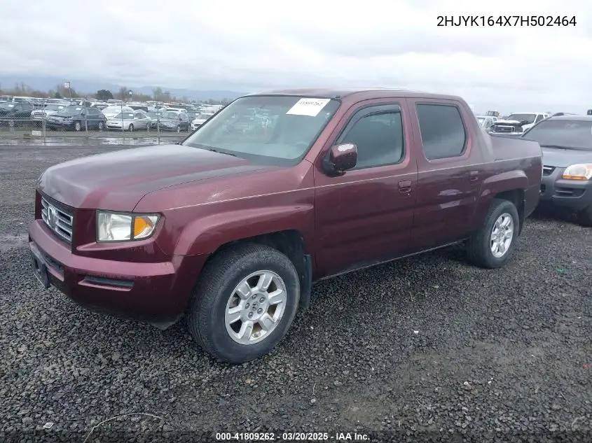 2007 Honda Ridgeline Rts VIN: 2HJYK164X7H502464 Lot: 41809262