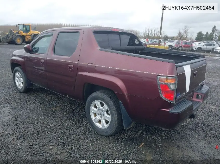 2007 Honda Ridgeline Rts VIN: 2HJYK164X7H502464 Lot: 41809262