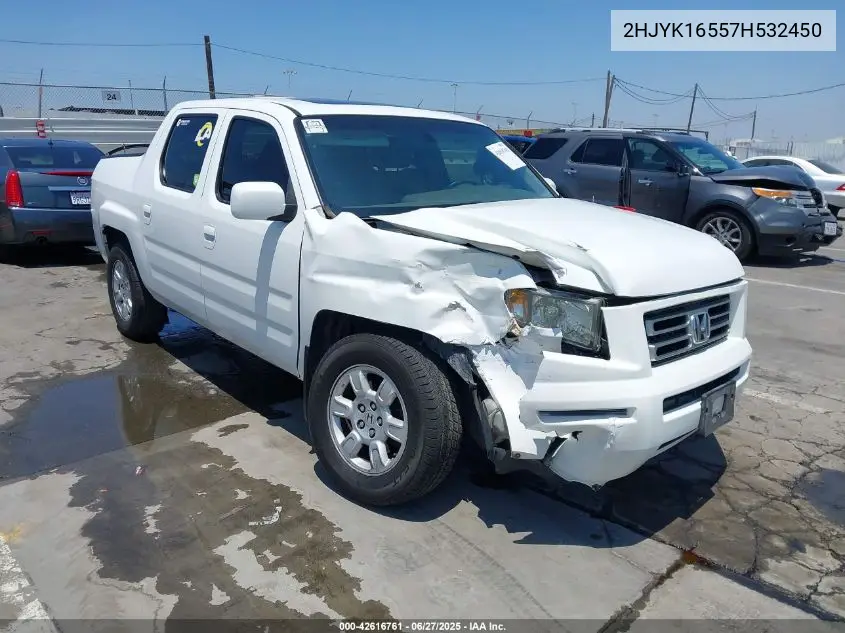 2007 Honda Ridgeline Rtl VIN: 2HJYK16557H532450 Lot: 42616761