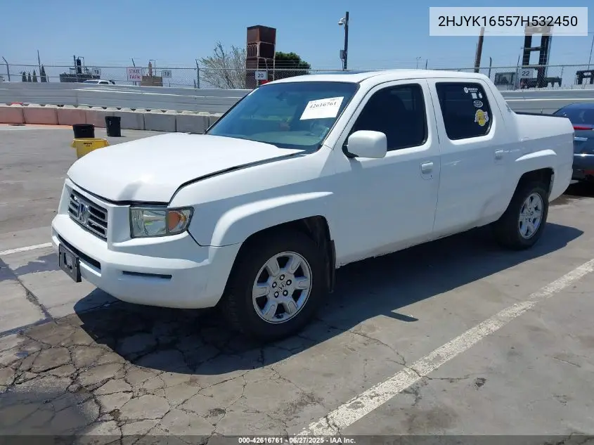 2007 Honda Ridgeline Rtl VIN: 2HJYK16557H532450 Lot: 42616761