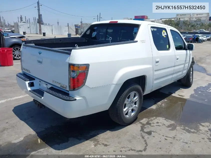 2007 Honda Ridgeline Rtl VIN: 2HJYK16557H532450 Lot: 42616761