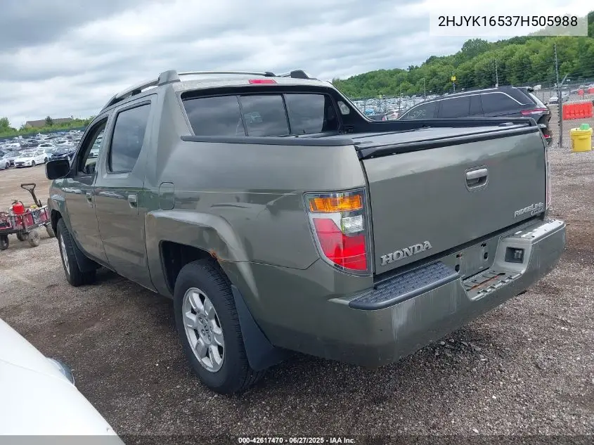 2007 Honda Ridgeline Rtl VIN: 2HJYK16537H505988 Lot: 42617470