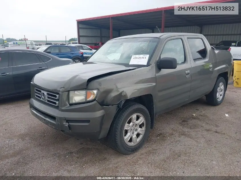 2007 Honda Ridgeline Rtl VIN: 2HJYK16517H513832 Lot: 42626411