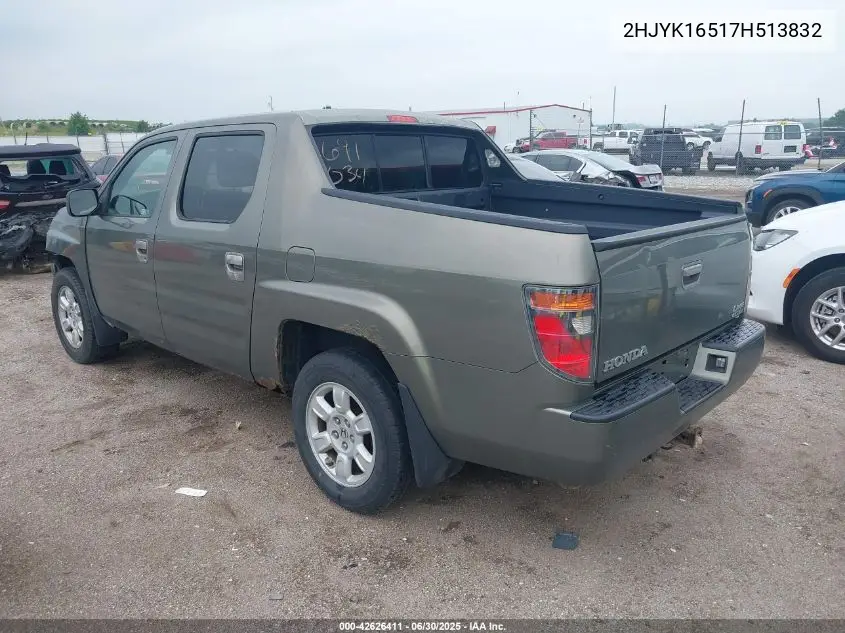 2007 Honda Ridgeline Rtl VIN: 2HJYK16517H513832 Lot: 42626411