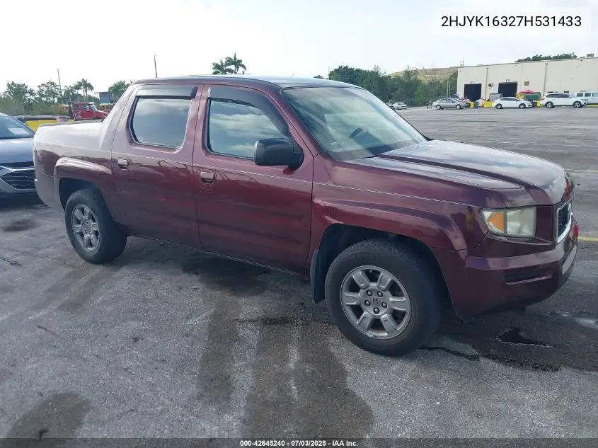 2007 Honda Ridgeline Rtx VIN: 2HJYK16327H531433 Lot: 42645240