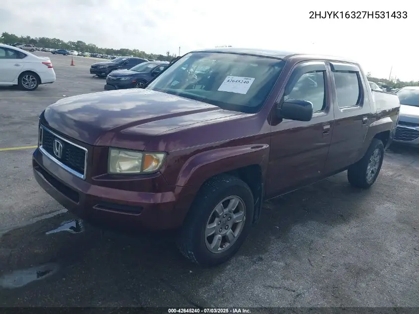 2007 Honda Ridgeline Rtx VIN: 2HJYK16327H531433 Lot: 42645240