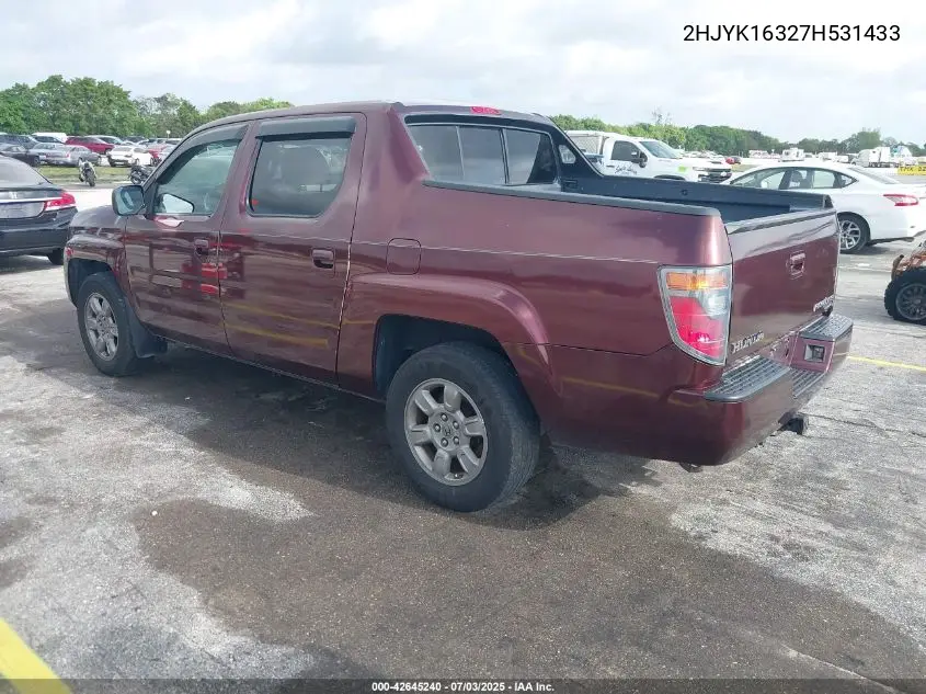 2007 Honda Ridgeline Rtx VIN: 2HJYK16327H531433 Lot: 42645240