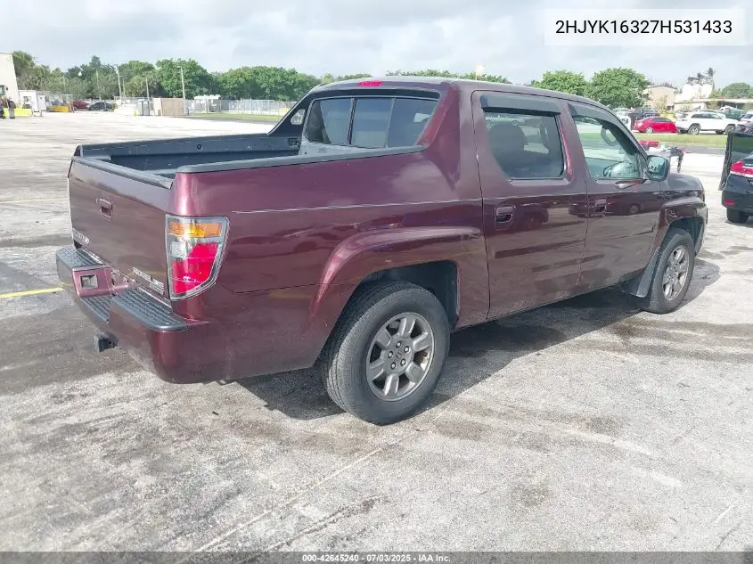 2007 Honda Ridgeline Rtx VIN: 2HJYK16327H531433 Lot: 42645240