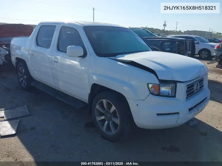 2008 Honda Ridgeline Rtl VIN: 2HJYK165X8H518321 Lot: 41763883