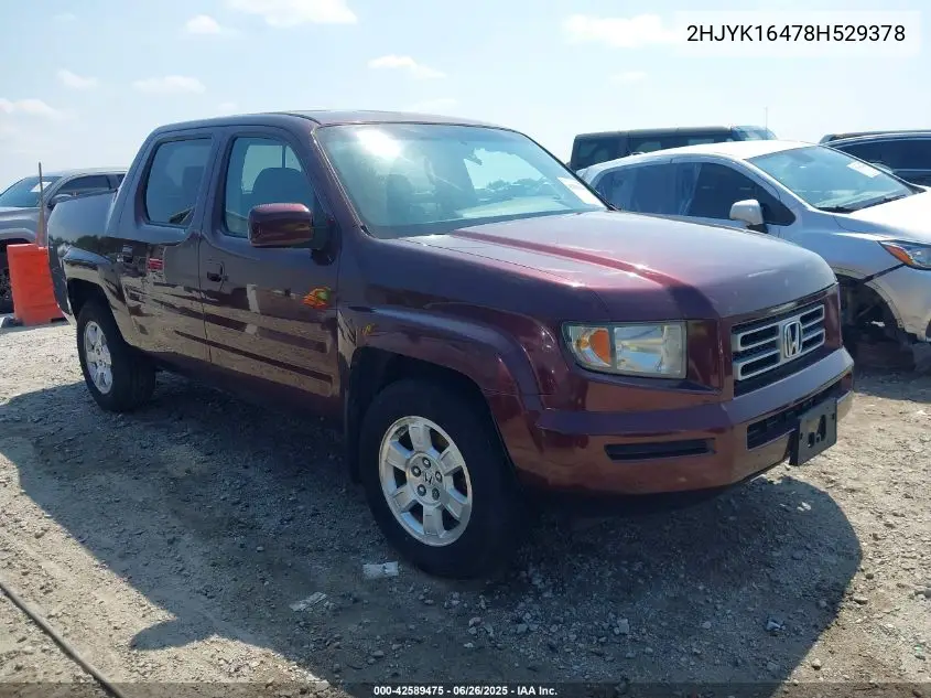 2008 Honda Ridgeline Rts VIN: 2HJYK16478H529378 Lot: 42589475