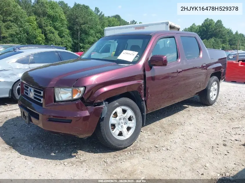 2008 Honda Ridgeline Rts VIN: 2HJYK16478H529378 Lot: 42589475
