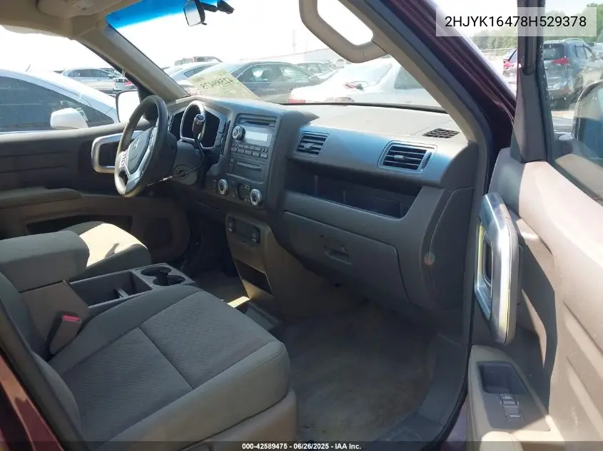 2008 Honda Ridgeline Rts VIN: 2HJYK16478H529378 Lot: 42589475