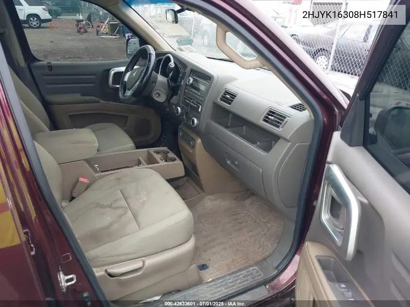 2008 Honda Ridgeline Rtx VIN: 2HJYK16308H517841 Lot: 42633601