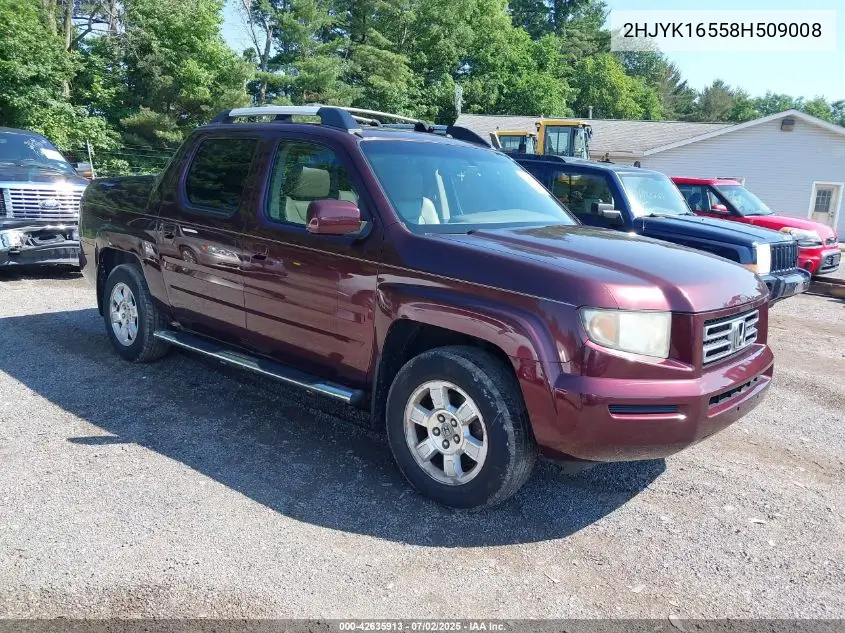 2008 Honda Ridgeline Rtl VIN: 2HJYK16558H509008 Lot: 42635913
