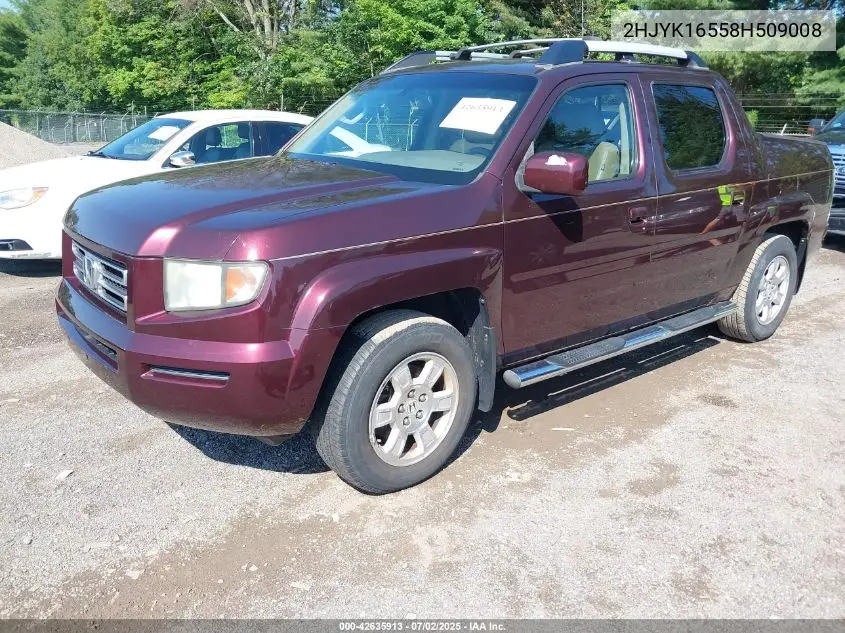 2008 Honda Ridgeline Rtl VIN: 2HJYK16558H509008 Lot: 42635913