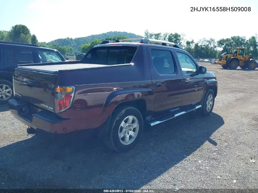 2008 Honda Ridgeline Rtl VIN: 2HJYK16558H509008 Lot: 42635913
