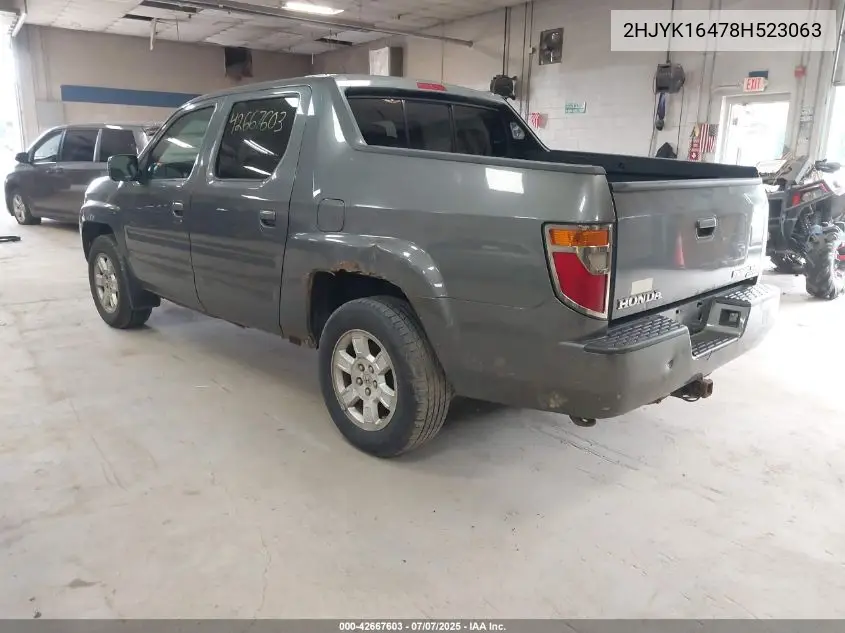 2008 Honda Ridgeline Rts VIN: 2HJYK16478H523063 Lot: 42667603