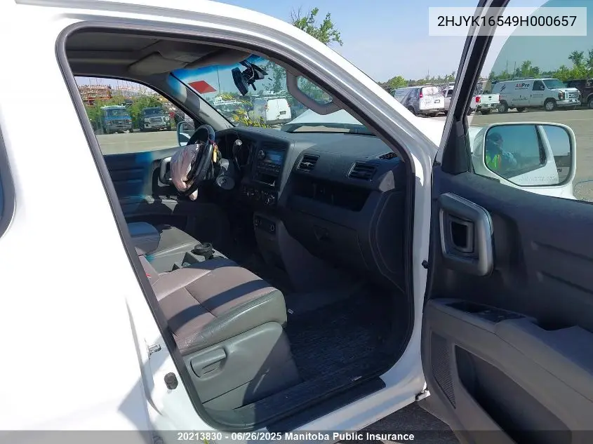 2009 Honda Ridgeline Ex-L VIN: 2HJYK16549H000657 Lot: 20213830