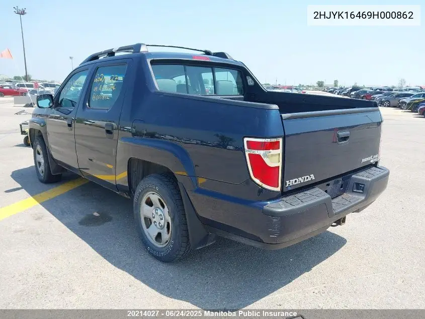 2009 Honda Ridgeline Dx VIN: 2HJYK16469H000862 Lot: 20214027