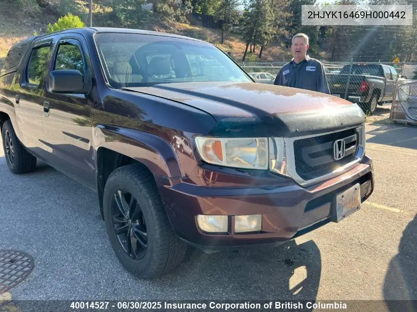 2009 Honda Ridgeline Rts VIN: 2HJYK16469H000442 Lot: 40014527
