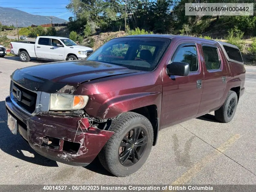 2009 Honda Ridgeline Rts VIN: 2HJYK16469H000442 Lot: 40014527