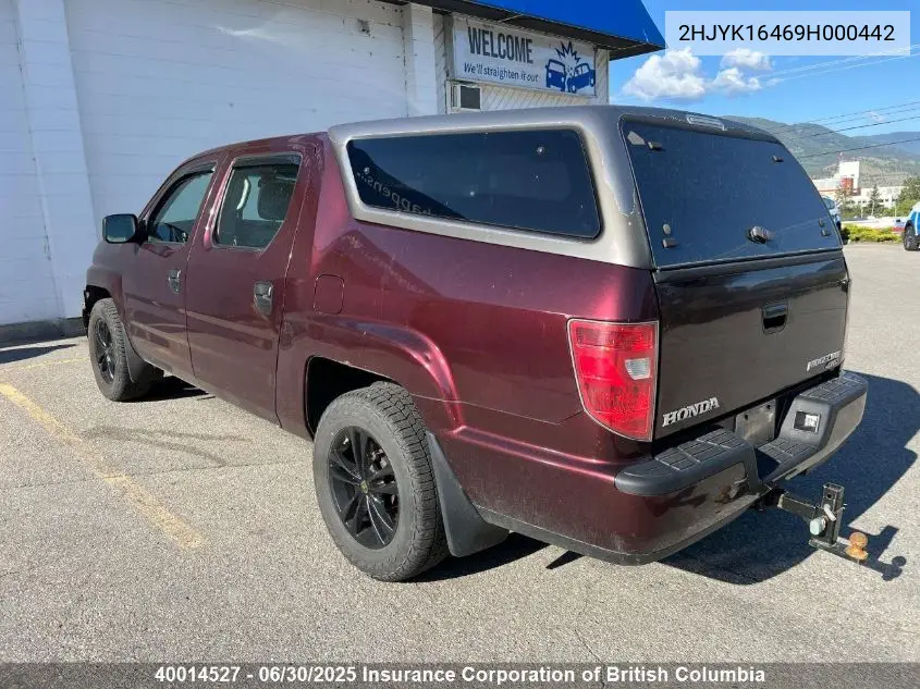 2009 Honda Ridgeline Rts VIN: 2HJYK16469H000442 Lot: 40014527