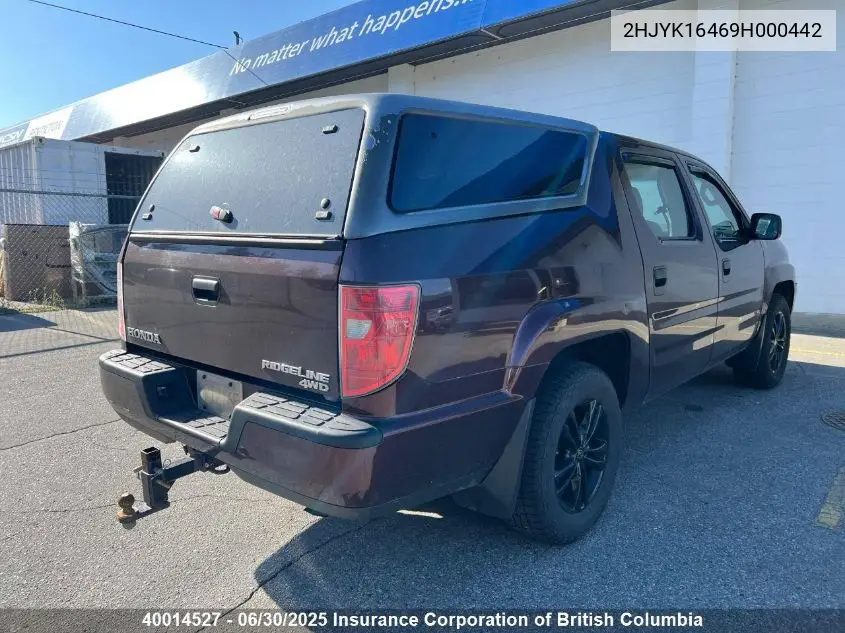 2009 Honda Ridgeline Rts VIN: 2HJYK16469H000442 Lot: 40014527