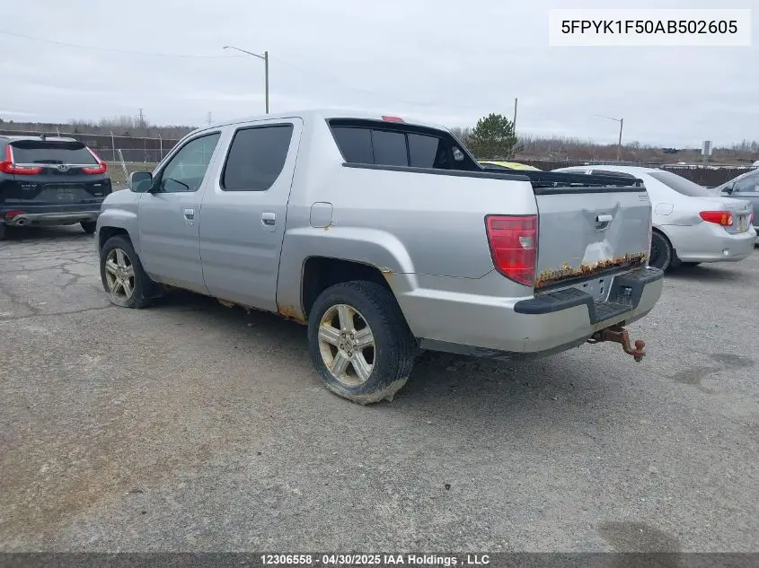 2010 Honda Ridgeline Ex-L/Vp VIN: 5FPYK1F50AB502605 Lot: 12306558X