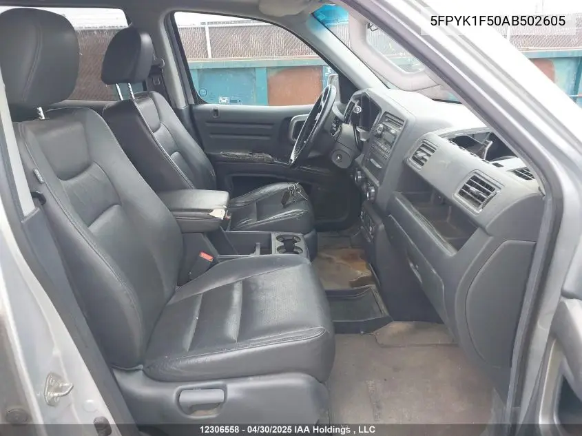 2010 Honda Ridgeline Ex-L/Vp VIN: 5FPYK1F50AB502605 Lot: 12306558X