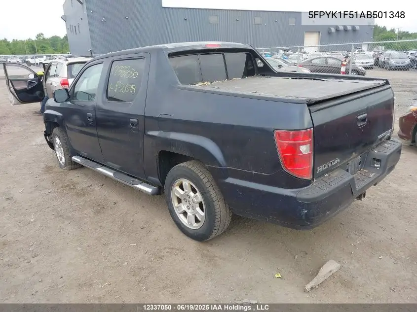 2010 Honda Ridgeline VIN: 5FPYK1F51AB501348 Lot: 12337050