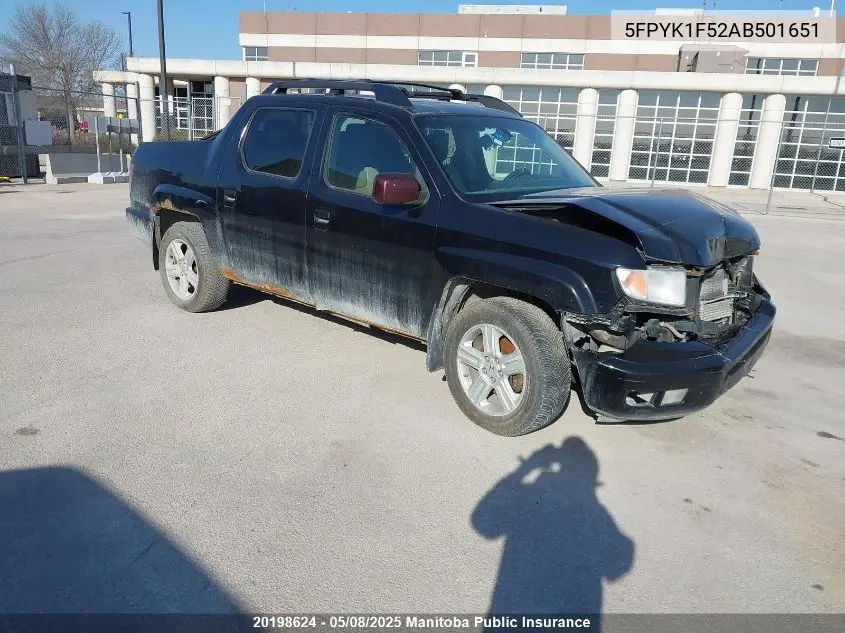 2010 Honda Ridgeline Ex-L VIN: 5FPYK1F52AB501651 Lot: 20198624