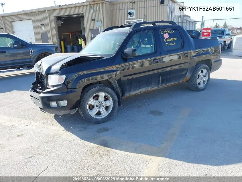 2010 Honda Ridgeline Ex-L VIN: 5FPYK1F52AB501651 Lot: 20198624