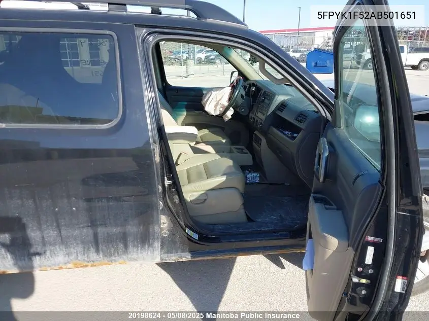 2010 Honda Ridgeline Ex-L VIN: 5FPYK1F52AB501651 Lot: 20198624