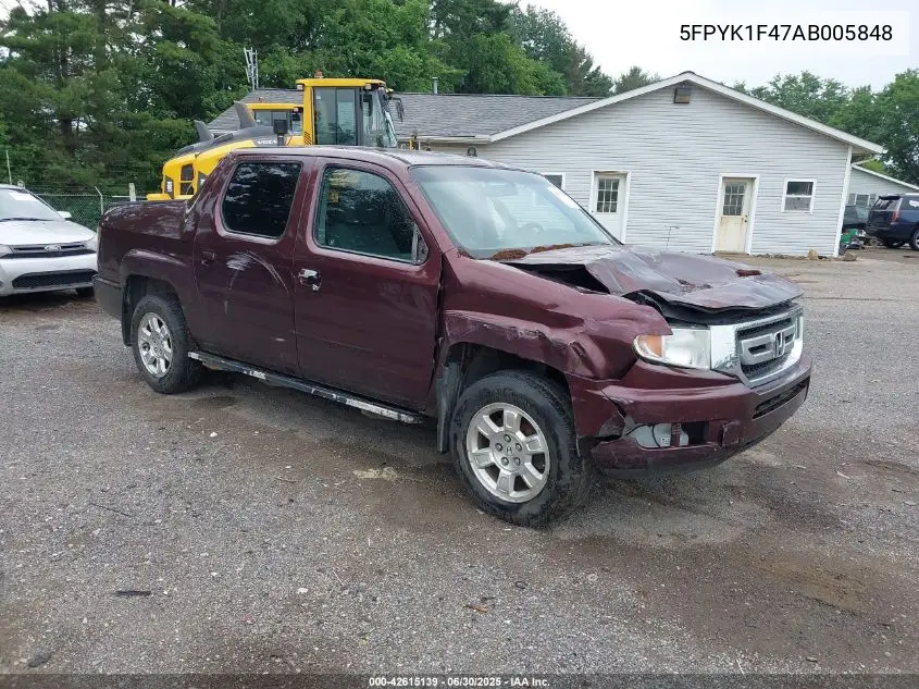 2010 Honda Ridgeline Rts VIN: 5FPYK1F47AB005848 Lot: 42615139