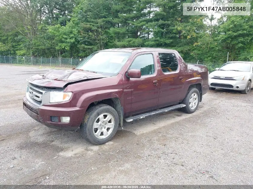 2010 Honda Ridgeline Rts VIN: 5FPYK1F47AB005848 Lot: 42615139