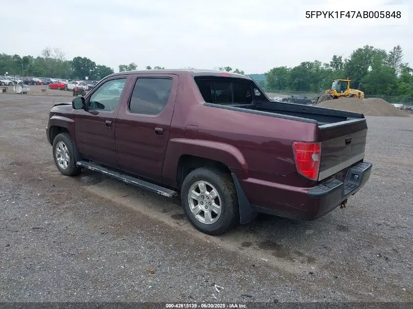2010 Honda Ridgeline Rts VIN: 5FPYK1F47AB005848 Lot: 42615139