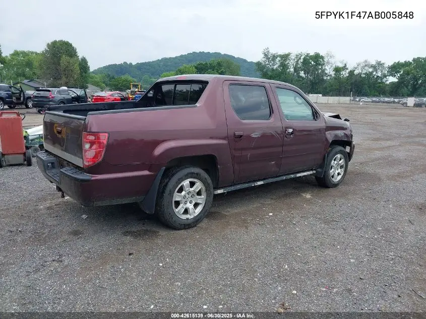 2010 Honda Ridgeline Rts VIN: 5FPYK1F47AB005848 Lot: 42615139
