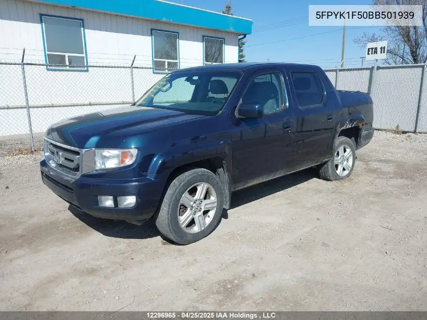 2011 Honda Ridgeline Ex-L/Vp VIN: 5FPYK1F50BB501939 Lot: 12296965