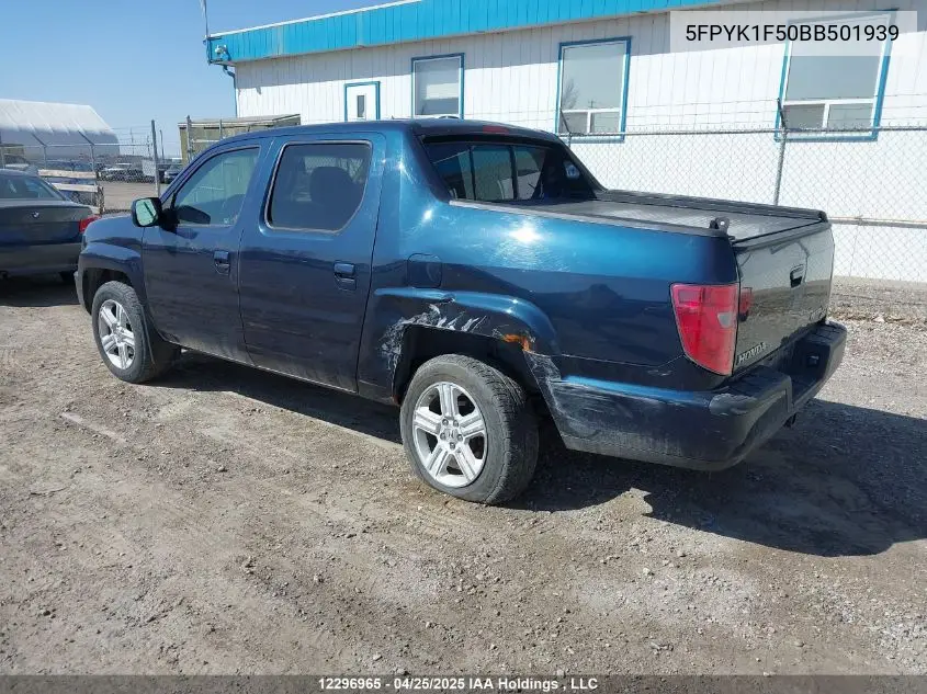 2011 Honda Ridgeline Ex-L/Vp VIN: 5FPYK1F50BB501939 Lot: 12296965