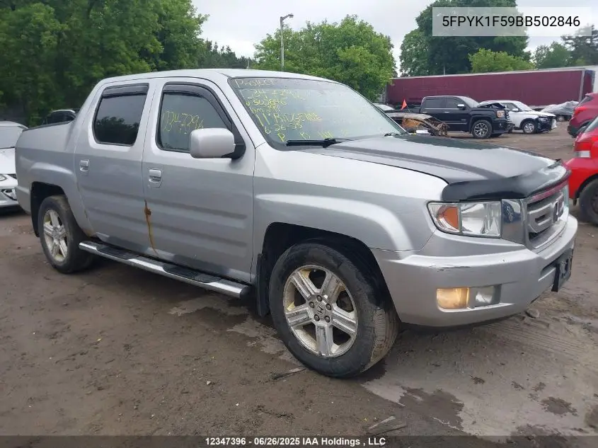 2011 Honda Ridgeline Rtl VIN: 5FPYK1F59BB502846 Lot: 12347396