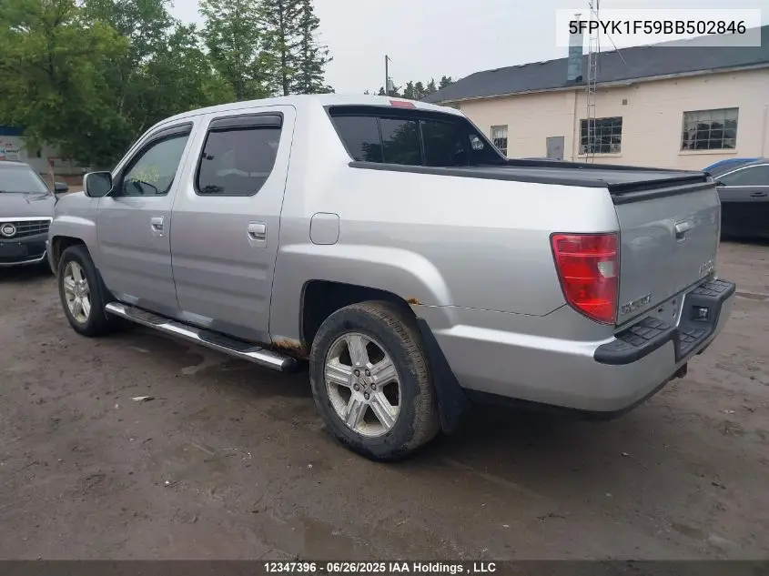 2011 Honda Ridgeline Rtl VIN: 5FPYK1F59BB502846 Lot: 12347396