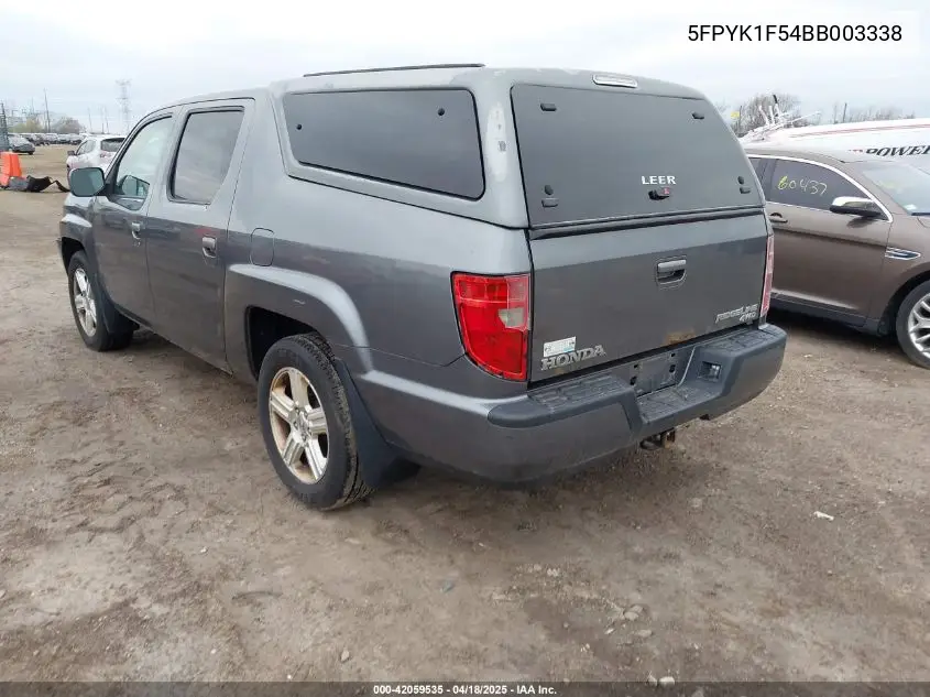 2011 Honda Ridgeline Rtl VIN: 5FPYK1F54BB003338 Lot: 42059535